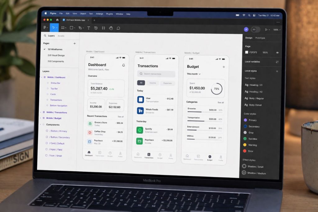 GPT Image 2 output 1 — detailed Figma finance app dashboard on MacBook